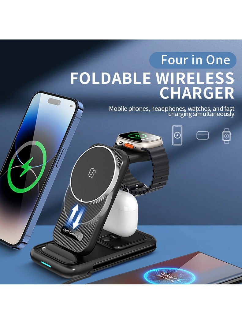 4 in 1 Wireless Charger iPhone Charging Station - Phone Charger Stand for Multiple Devices, Wireless Charging Station for iPhone 16/15/14/13/12/11/X, Apple Watches & for Airpods 4/3/2/Pro, Samsung/Huawei/Xiaomi, Black