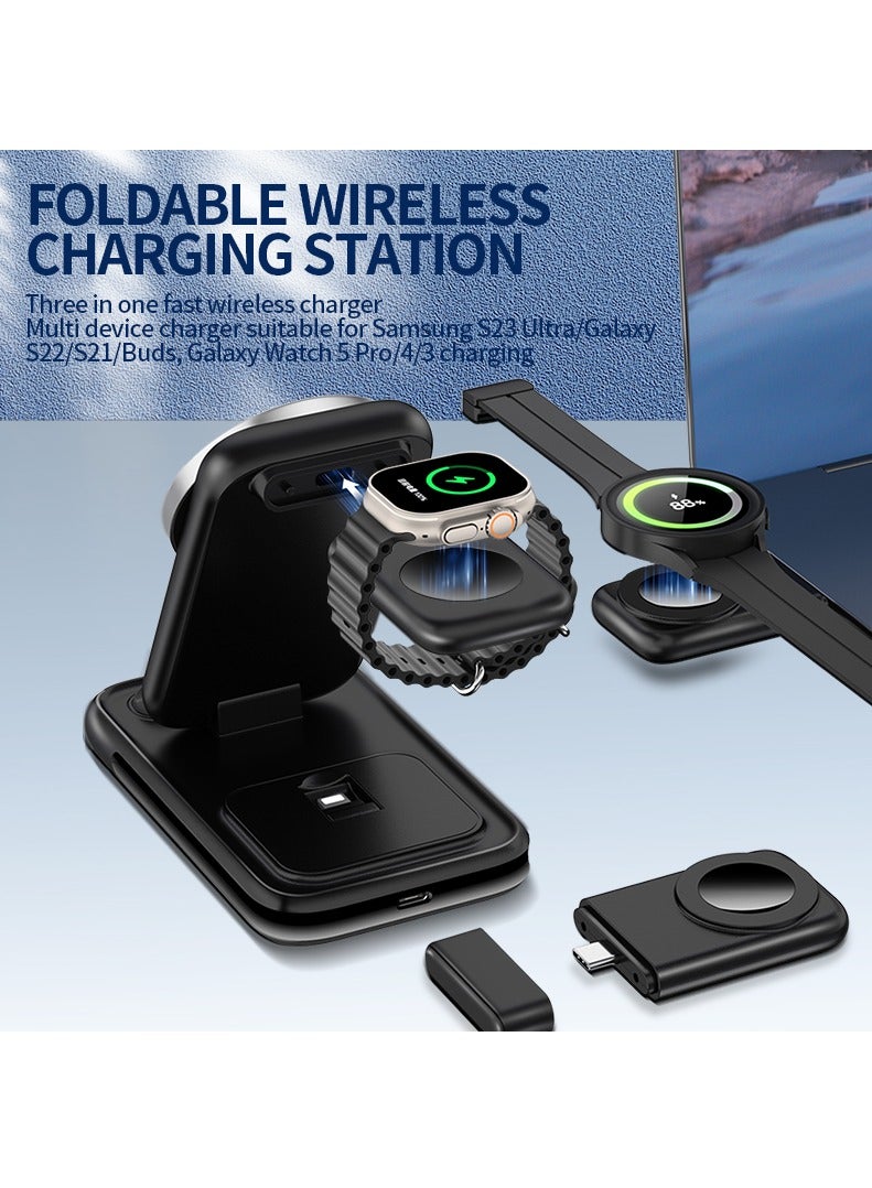 4 in 1 Wireless Charger iPhone Charging Station - Phone Charger Stand for Multiple Devices, Wireless Charging Station for iPhone 16/15/14/13/12/11/X, Apple Watches & for Airpods 4/3/2/Pro, Samsung/Huawei/Xiaomi, Black