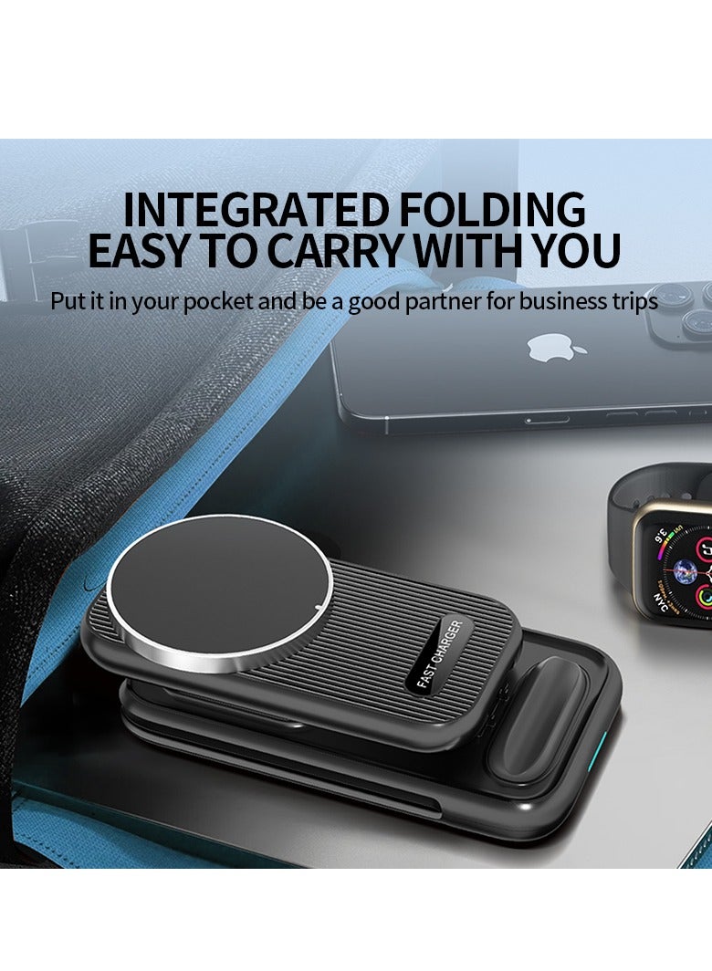 4 in 1 Wireless Charger iPhone Charging Station - Phone Charger Stand for Multiple Devices, Wireless Charging Station for iPhone 16/15/14/13/12/11/X, Apple Watches & for Airpods 4/3/2/Pro, Samsung/Huawei/Xiaomi, Black