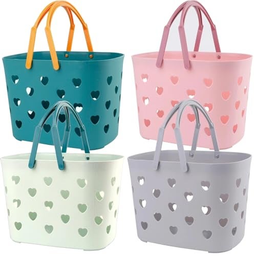 Peohud 4 Pack Portable Shower Caddy Basket, Plastic Storage Basket with Handle, Caddy Organizer Bin for Bathroom, College Dorm, Pantry, Kitchen - Image 1