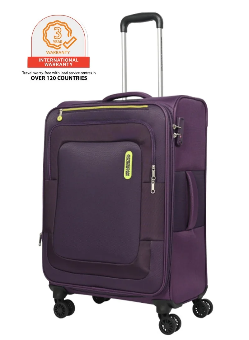 Duncan+ Suitcase, Check-In Size 68 cm / 25 inch, 4 Spinner Wheels, Soft Top, 100% Polyester, Purple|Lightweight|Water Resistant Material|TSA Lock|Front Storage Compartment|Expandable - 3 Years International Warranty