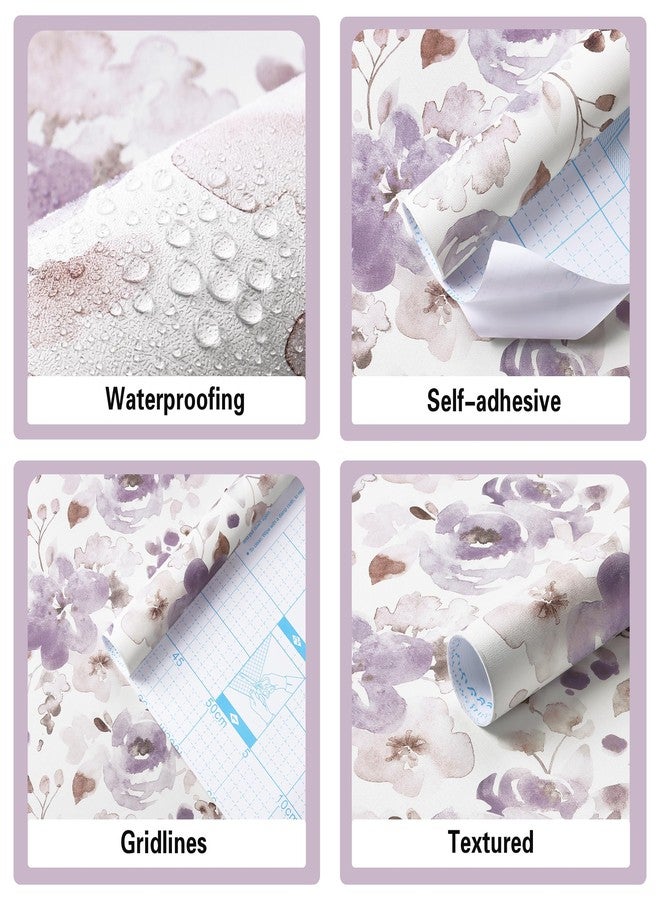 Toduso Peel and Stick Wallpaper Floral Wallpaper Purple/White Watercolor Contact Paper Self Adhesive Removable Wallpaper Shelves Liners Decorative Vinyl Roll 17.3''x78.7'' - Image 4
