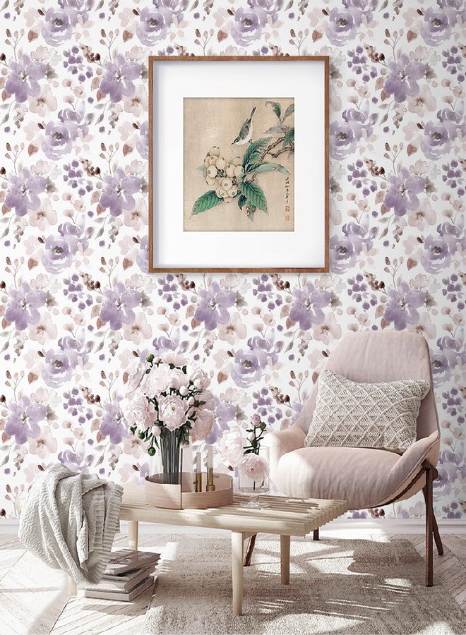Toduso Peel and Stick Wallpaper Floral Wallpaper Purple/White Watercolor Contact Paper Self Adhesive Removable Wallpaper Shelves Liners Decorative Vinyl Roll 17.3''x78.7'' - Image 2