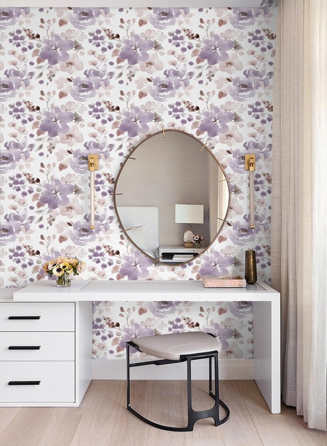 Toduso Peel and Stick Wallpaper Floral Wallpaper Purple/White Watercolor Contact Paper Self Adhesive Removable Wallpaper Shelves Liners Decorative Vinyl Roll 17.3''x78.7'' - Image 5