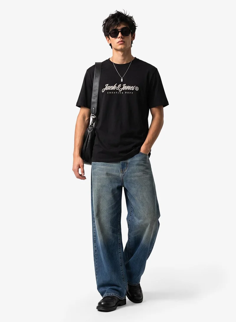 JACK & JONES Black SCAN Logo Crew Neck T-Shirt for Men | Best Price UAE