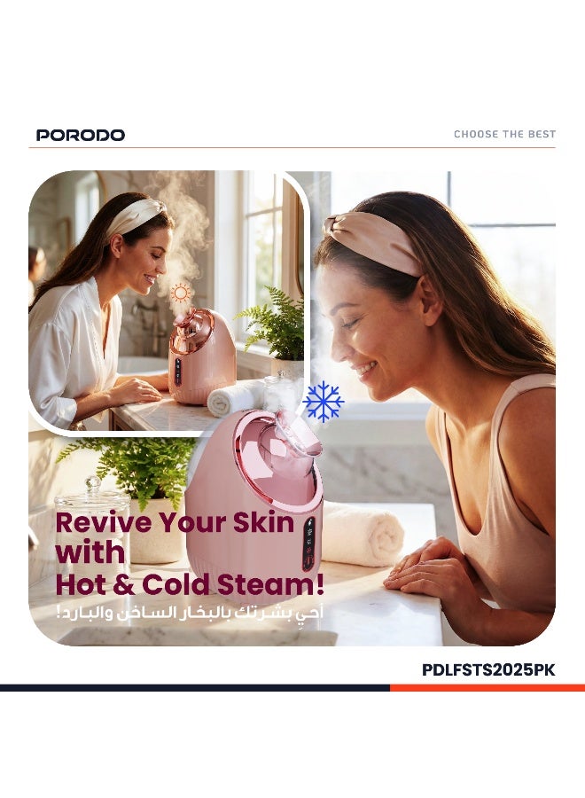 porodo Rozita Hot & Cold Face Steamer / Mist Outlet / Mode Switch / Hot and Cold Spraying / Plug Type: UK Plug / Power: 280W - Pink - Image 5