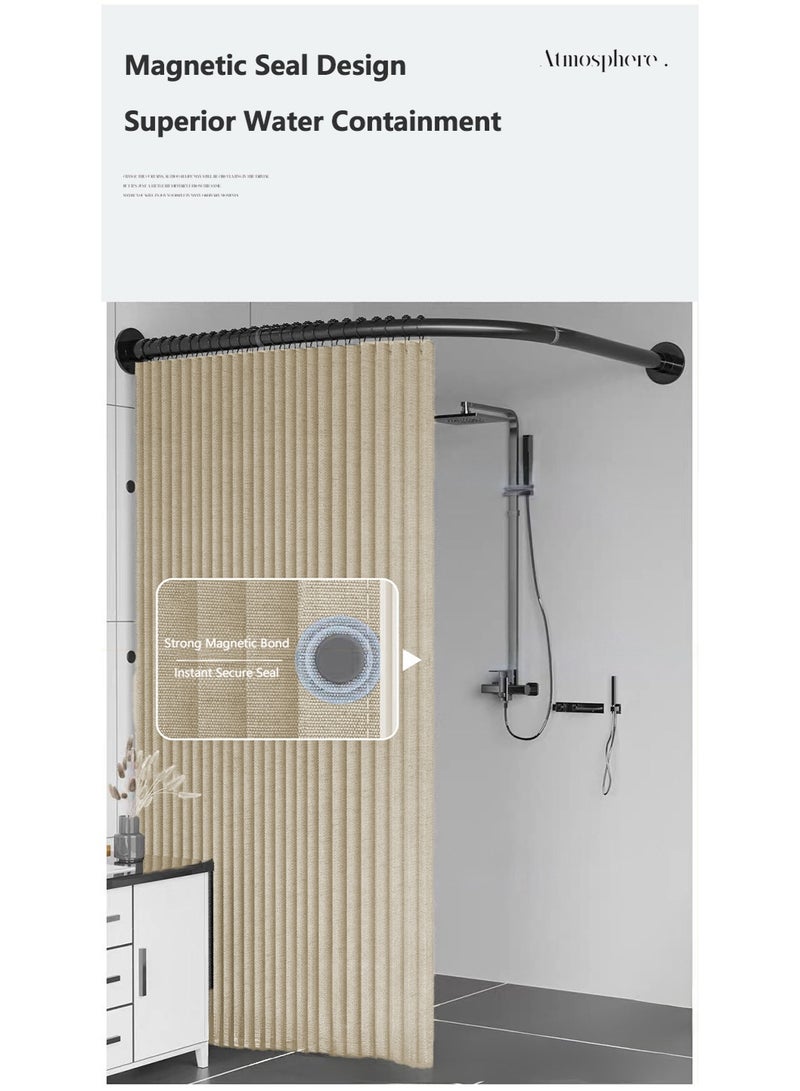 والالا قطعتان من قضبان ستارة الحمام الزاوية القابلة للتمديد من الفولاذ المقاوم للصدأ، قضيب ستارة معدني على شكل حرف L مربع منحني بزاوية 90 درجة، قضيب حوض استحمام منحني قابل للتعديل 90-130 سم مع ستارة مقاومة للماء 260 × 200 - Image 4