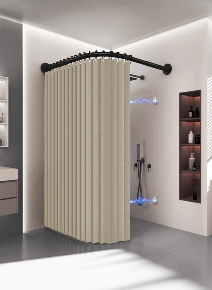 والالا قطعتان من قضبان ستارة الحمام الزاوية القابلة للتمديد من الفولاذ المقاوم للصدأ، قضيب ستارة معدني على شكل حرف L مربع منحني بزاوية 90 درجة، قضيب حوض استحمام منحني قابل للتعديل 90-130 سم مع ستارة مقاومة للماء 260 × 200 - Image 1