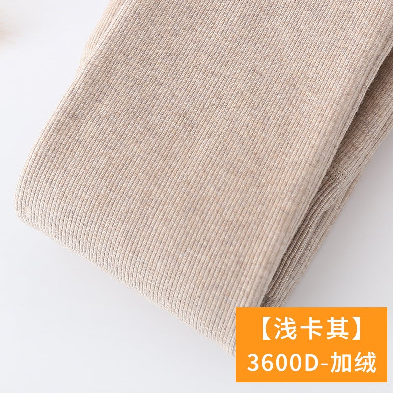 400G Striped Slim Lengthened Pantyhose Tall 175 Women'S Super Long Cotton Plus Velvet Padded Milk Brown Bottomings - Image 1