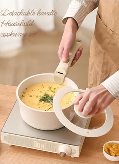 nihao 5-Piece Medical Stone Non-stick Cookware Set, Removable Frying Pan, Induction Cooker, Gas Stove PFOA Free, LEAD Free - Beige  - Image 5