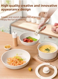nihao 5-Piece Medical Stone Non-stick Cookware Set, Removable Frying Pan, Induction Cooker, Gas Stove PFOA Free, LEAD Free - Beige  - Image 4
