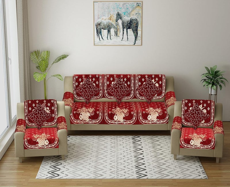 Dazzling DECOR Velvet Sofa Cover with Arm Cover and Cushion Covers Set of 5 SeaterSofa Covers 3 Seater and 2 Seater Full Cover Set for Couch SeatHeavy Fabric Sofa Slip Protector 1381_Maroon - Image 1