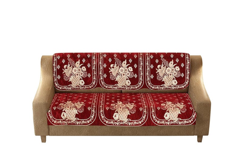Dazzling DECOR Velvet Sofa Cover with Arm Cover and Cushion Covers Set of 5 SeaterSofa Covers 3 Seater and 2 Seater Full Cover Set for Couch SeatHeavy Fabric Sofa Slip Protector 1381_Maroon - Image 3
