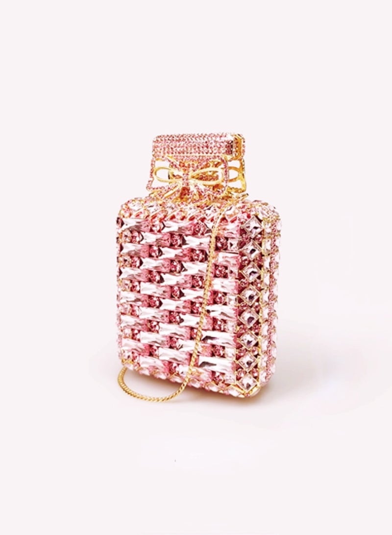Luxury Pink Crystal Bow Super Shiny Evening Bag Mini Bags Women Banquet Exquisite Clutch Bag  - Image 1