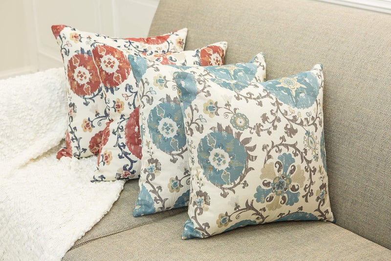 Mika Home Pack of 2 Jacquard Circle Floral Throw Pillow Shell Vintage Cushion Cover for 20X20 Inserts Cream Blue - Image 5