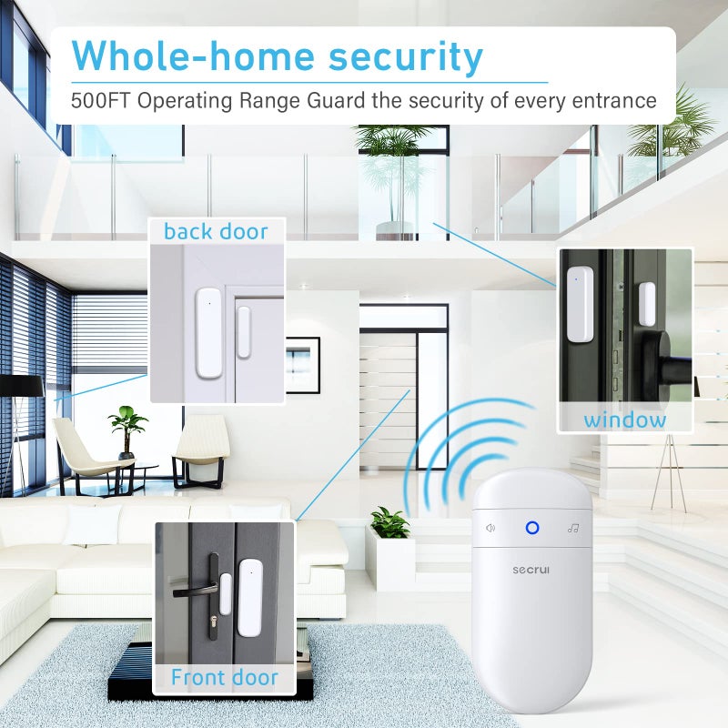 SECRUI Door Chime, Door Sensor Chime for Door Opens – Door Ringer with 500ft Operating Range 52 Chime Adjustable Volume Mute Mode LED Indicators –Entry Alert Chime for Business/Home/Office - Image 4