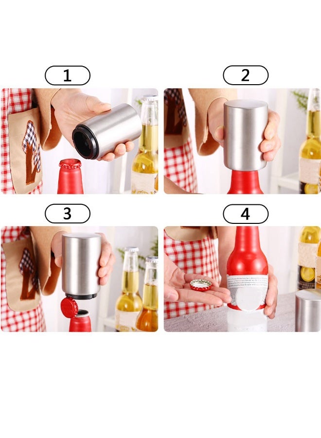 WinCheer فتاحة زجاجات أوتوماتيكية، مزيل أغطية البيرة الأوتوماتيكي المغناطيسي، فتاحة بيرة من الفولاذ المقاوم للصدأ مع مغناطيس لالتقاط الأغطية - Image 2