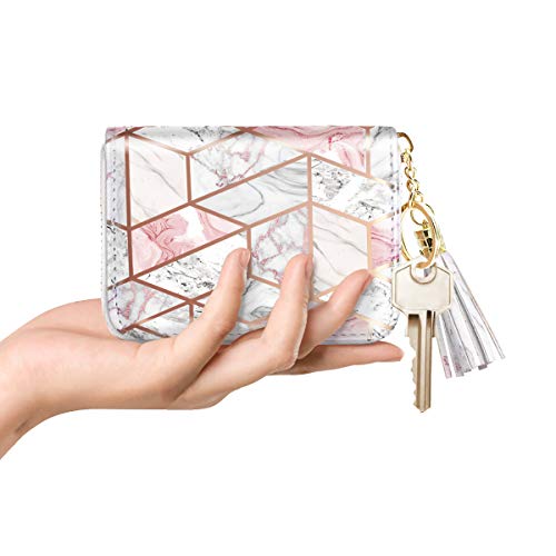 Coco Rossi Leather Credit Card Wallet for Women, RFID Blocking Zipper Cards Holder with Tassel, Pink Marble - Image 5