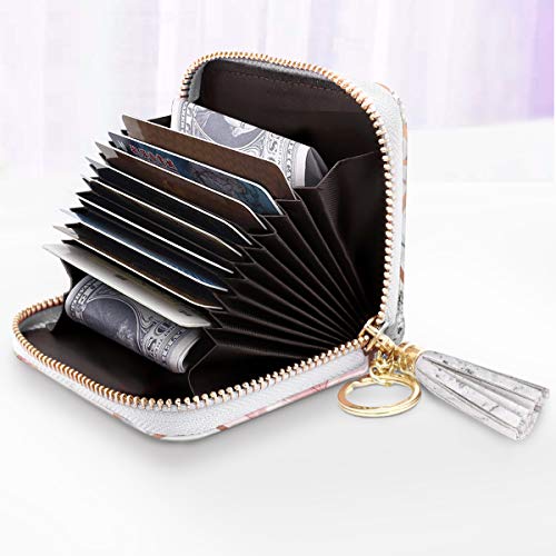 Coco Rossi Leather Credit Card Wallet for Women, RFID Blocking Zipper Cards Holder with Tassel, Pink Marble - Image 3