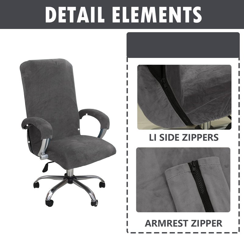 GOWT Velvet Plush Stretchable Office Computer Chair Cover Ergonomic - Cat Proof Protector for Mesh Office Desk Chair with Wheels and Armrests - Comfy Executive Rolling Chairs for Home Office, Gray, XL - Image 4