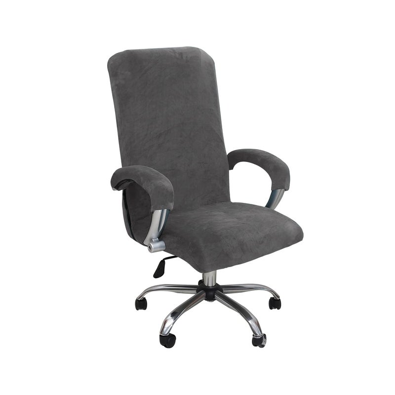 GOWT Velvet Plush Stretchable Office Computer Chair Cover Ergonomic - Cat Proof Protector for Mesh Office Desk Chair with Wheels and Armrests - Comfy Executive Rolling Chairs for Home Office, Gray, XL - Image 1