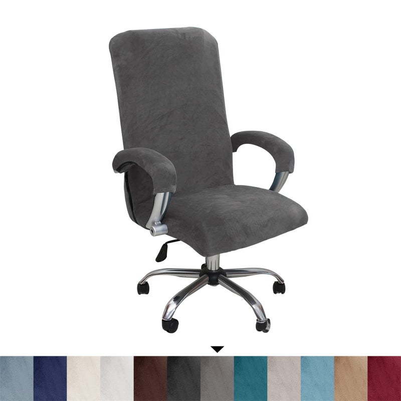 GOWT Velvet Plush Stretchable Office Computer Chair Cover Ergonomic - Cat Proof Protector for Mesh Office Desk Chair with Wheels and Armrests - Comfy Executive Rolling Chairs for Home Office, Gray, XL - Image 2