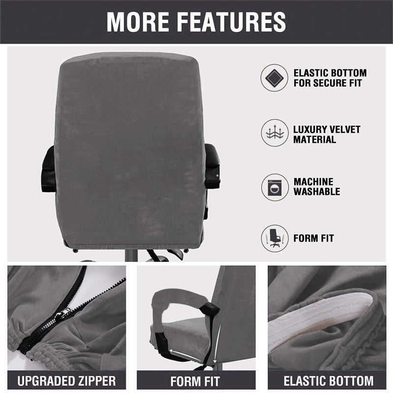 GOWT Velvet Plush Stretchable Office Computer Chair Cover Ergonomic - Cat Proof Protector for Mesh Office Desk Chair with Wheels and Armrests - Comfy Executive Rolling Chairs for Home Office, Gray, XL - Image 5