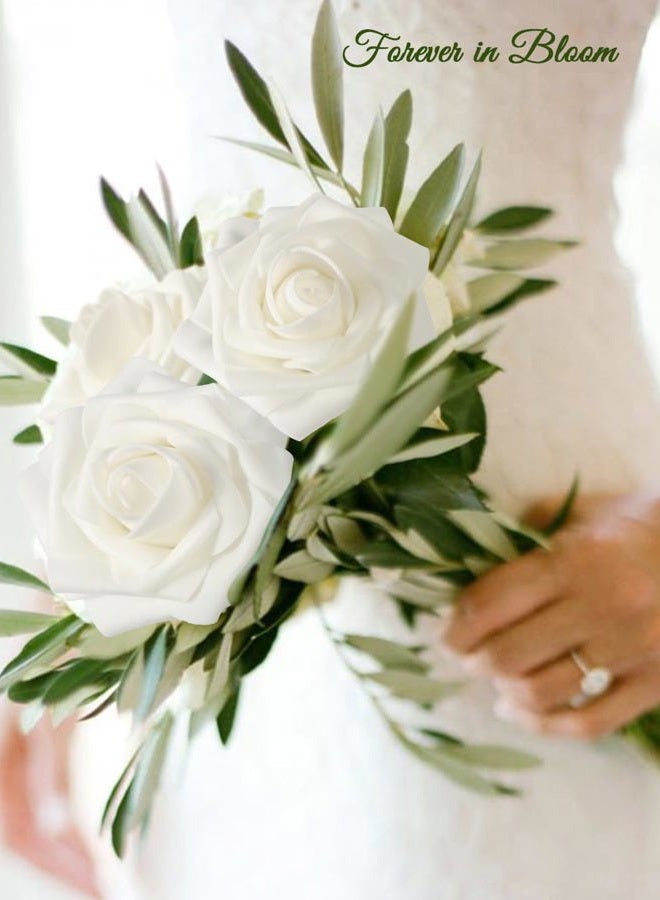 MACTING White Artificial Flower Roses 30PCS Fake Flowers with Stem Real Touch Foam Roses for Wedding Bouquet Arrangements Party Bridal Shower Home Spring Decorations - Image 2