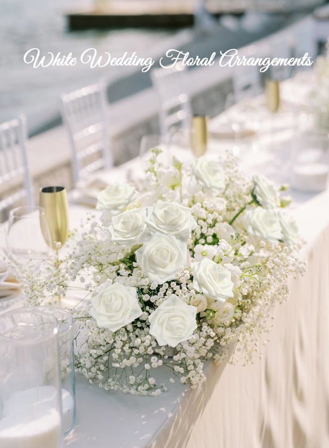MACTING White Artificial Flower Roses 30PCS Fake Flowers with Stem Real Touch Foam Roses for Wedding Bouquet Arrangements Party Bridal Shower Home Spring Decorations - Image 3