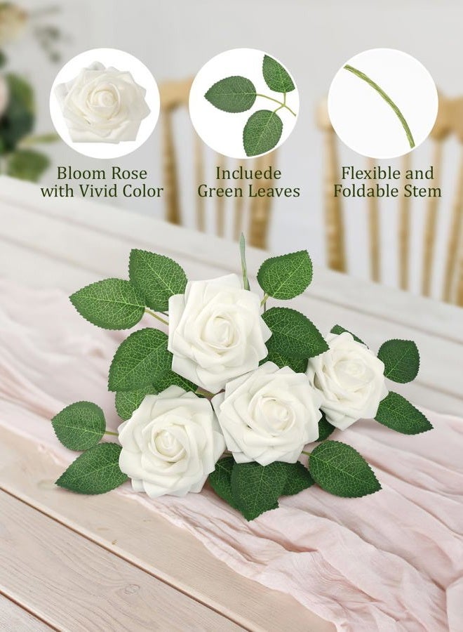 MACTING White Artificial Flower Roses 30PCS Fake Flowers with Stem Real Touch Foam Roses for Wedding Bouquet Arrangements Party Bridal Shower Home Spring Decorations - Image 4