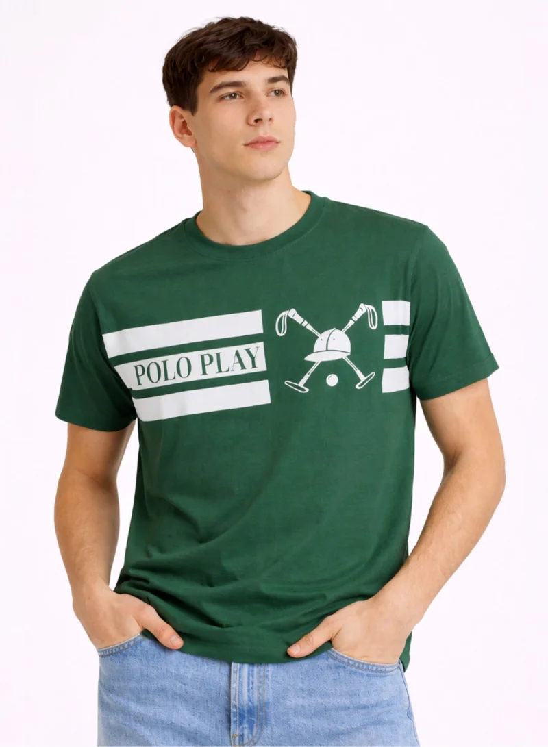 لعب البولو تيشيرت رجالي برسومات - أخضر