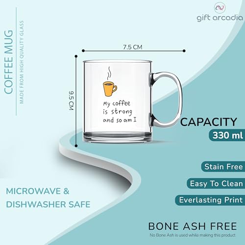Gift Arcadia Coffee is Like a Hug Printed Transparent Glass Coffee Mug| Tea Cup Gift for Friend Bestfriend Family Girlfriend Boys and Girl | Glass Coffee Mug | Single Mug | Pack of 1, 330ml - Image 5