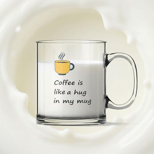 Gift Arcadia Coffee is Like a Hug Printed Transparent Glass Coffee Mug| Tea Cup Gift for Friend Bestfriend Family Girlfriend Boys and Girl | Glass Coffee Mug | Single Mug | Pack of 1, 330ml - Image 1