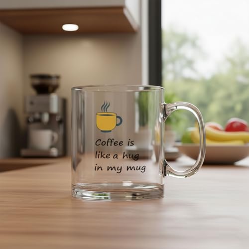 Gift Arcadia Coffee is Like a Hug Printed Transparent Glass Coffee Mug| Tea Cup Gift for Friend Bestfriend Family Girlfriend Boys and Girl | Glass Coffee Mug | Single Mug | Pack of 1, 330ml - Image 4