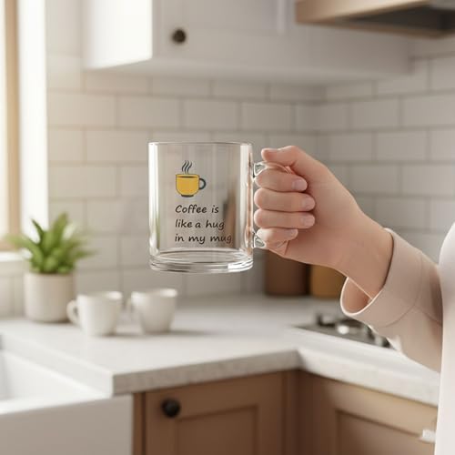 Gift Arcadia Coffee is Like a Hug Printed Transparent Glass Coffee Mug| Tea Cup Gift for Friend Bestfriend Family Girlfriend Boys and Girl | Glass Coffee Mug | Single Mug | Pack of 1, 330ml - Image 2