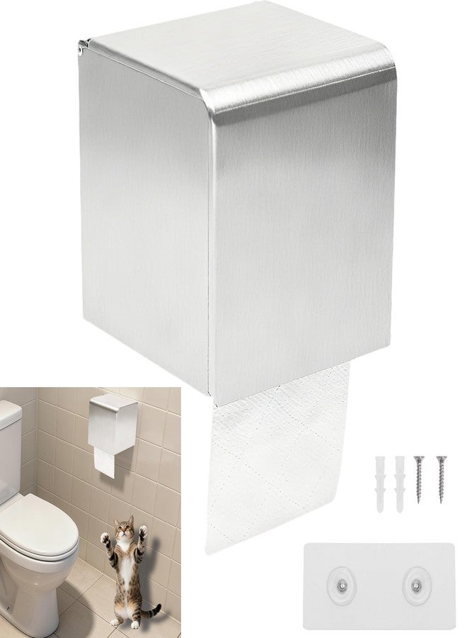Desyeryamimi Cat Dog Proof/Waterproof/Covered Toilet Paper Holder with Storage, Stainless Steel Self Adhesive Toilet Paper/Tissue Holder/Dispenser Wall Mount for Bathroom No Drill (Silver) - Image 1
