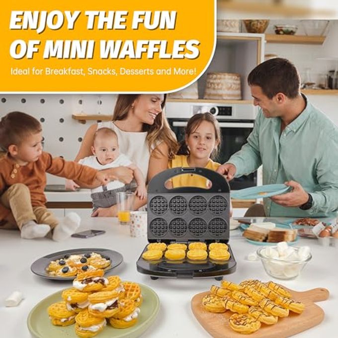 FineMade Mini Waffle Maker, Mini Waffle Iron, Waflera Electrica, Small Waffle Maker For Kids, Baby Wafflera, Makes 82" Tiny Waffle Bites, Non-Stick Surface, Ideal For Breakfast, Dessert And Snacks - Image 3
