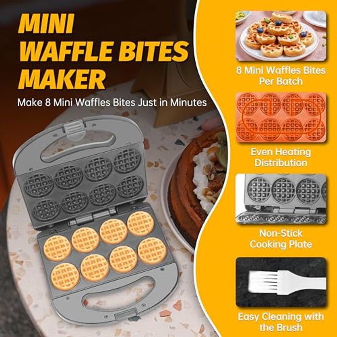 FineMade Mini Waffle Maker, Mini Waffle Iron, Waflera Electrica, Small Waffle Maker For Kids, Baby Wafflera, Makes 82" Tiny Waffle Bites, Non-Stick Surface, Ideal For Breakfast, Dessert And Snacks - Image 5