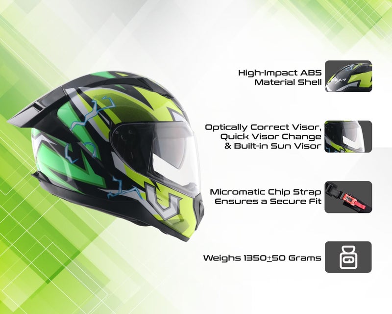 Vega Rapid Flash D/V Full Face Motorcycle Helmet with Spoiler, Extra Smoke Visor, Lightweight Shell, Shock Absorbing Liner, Comfortable Interior, Ventilated Fit, and Trendy Black Neon Yellow Finish Black Neon Yellow-L - Image 4