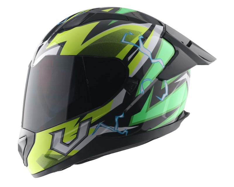 Vega Rapid Flash D/V Full Face Motorcycle Helmet with Spoiler, Extra Smoke Visor, Lightweight Shell, Shock Absorbing Liner, Comfortable Interior, Ventilated Fit, and Trendy Black Neon Yellow Finish Black Neon Yellow-L - Image 1