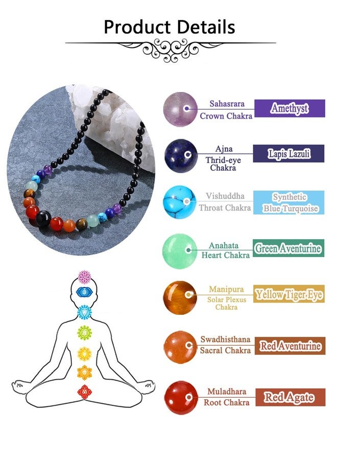 Jovivi 7 Chakra Necklace for Women Natural Chakra Gemstone Black Obsidian Healing Crystal Yoga Mala Beads Necklaces Engery Reiki Crystal Beaded Necklace Jewelry Mothers Day Birthday Gift - Image 5