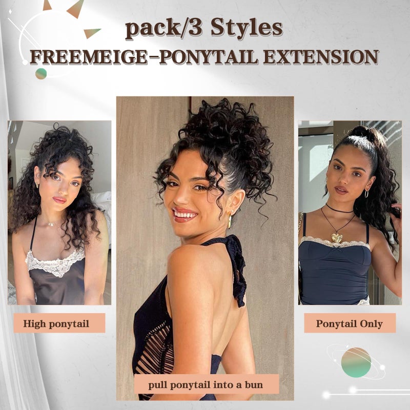 FREEMEIGE Ponytail Extension Drawstring Ponytail for Women Synthetic Long Curly Pony Tails Hair Extensions Clip in Ponytail 20 Inch Hairpiece - Image 4