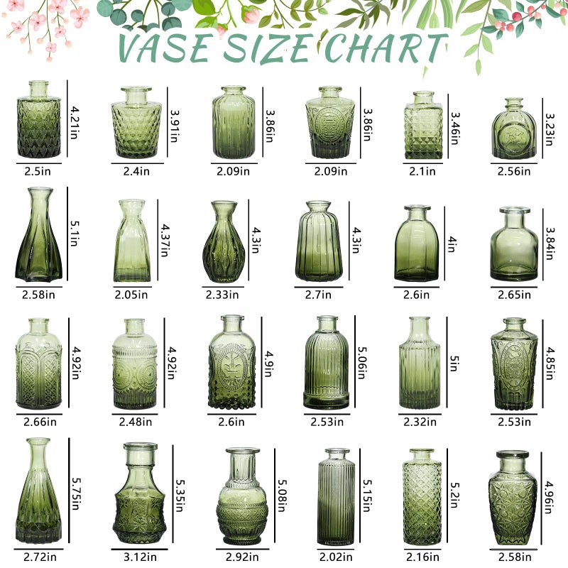 SUPMIND Bud Vase Set of 24, Green Bud Vases in Bulk, Small Flower Vases for Centerpieces, Mini Vintage Vase for Rustic Wedding, Home,Table Decoration - Image 2