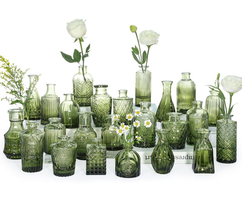 SUPMIND Bud Vase Set of 24, Green Bud Vases in Bulk, Small Flower Vases for Centerpieces, Mini Vintage Vase for Rustic Wedding, Home,Table Decoration - Image 1
