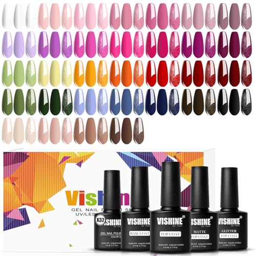 Vishine Gel Nail Polish Kit 32 Colors Classic Series Black White Red Nude Pink with 4Pcs Base and Glossy Matte Glitter Top Coat All Seasons Nails Art Kit DIY Salon at Home Manicure Set - Image 2