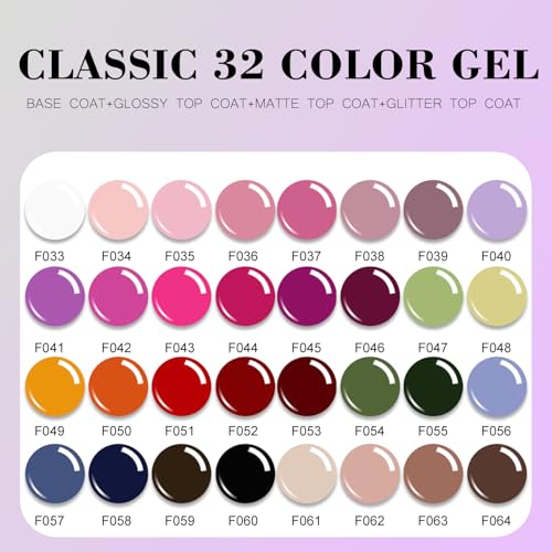 Vishine Gel Nail Polish Kit 32 Colors Classic Series Black White Red Nude Pink with 4Pcs Base and Glossy Matte Glitter Top Coat All Seasons Nails Art Kit DIY Salon at Home Manicure Set - Image 5