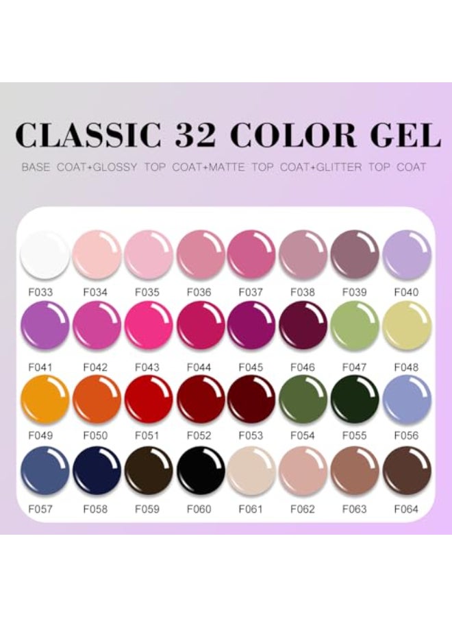Vishine Gel Nail Polish Kit 32 Colors Classic Series Black White Red Nude Pink with 4Pcs Base and Glossy Matte Glitter Top Coat All Seasons Nails Art Kit DIY Salon at Home Manicure Set - Image 4