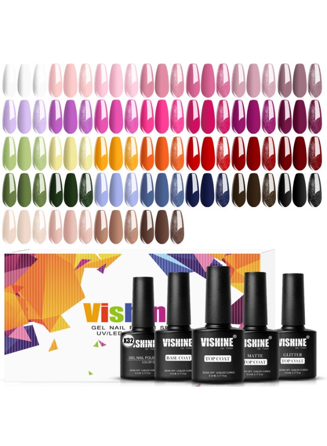 Vishine Gel Nail Polish Kit 32 Colors Classic Series Black White Red Nude Pink with 4Pcs Base and Glossy Matte Glitter Top Coat All Seasons Nails Art Kit DIY Salon at Home Manicure Set - Image 3