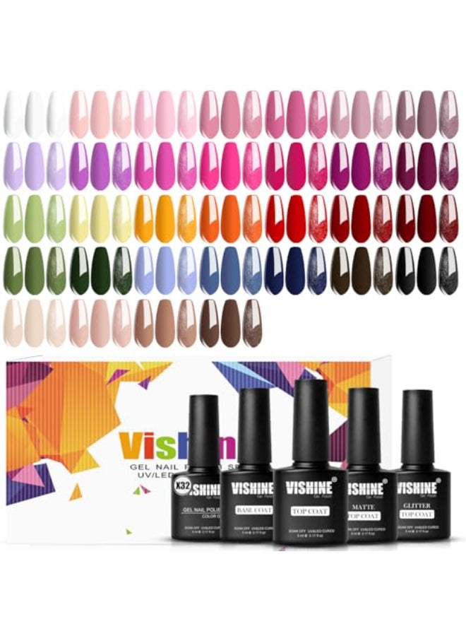 Vishine Gel Nail Polish Kit 32 Colors Classic Series Black White Red Nude Pink with 4Pcs Base and Glossy Matte Glitter Top Coat All Seasons Nails Art Kit DIY Salon at Home Manicure Set - Image 1