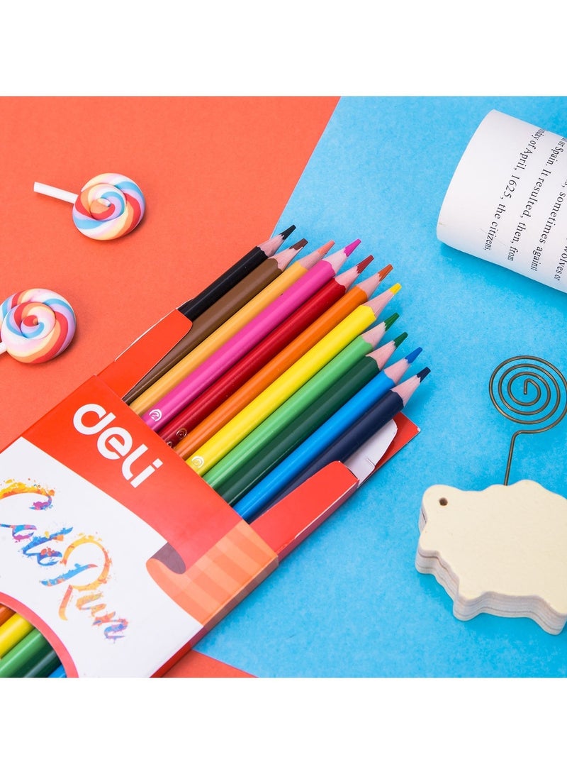 Deli EC00100 COLORUN PS أقلام ملونة مثلثة الشكل مسبقة الشحذ، 12 لون، 12 قطعة/علبة لون، صديقة للبيئة، قبضة مريحة - Image 2
